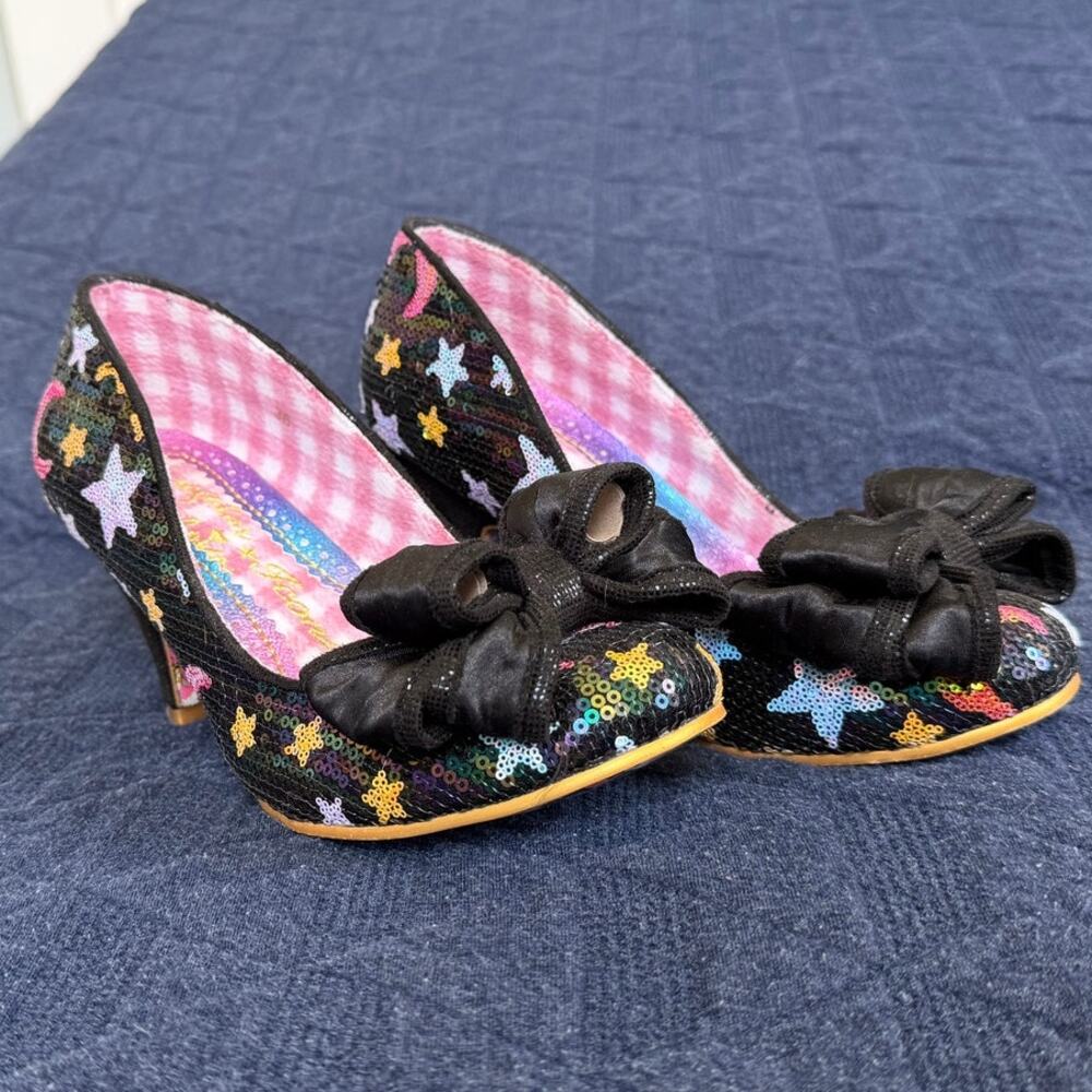 Irregular Choice Ban Joe Stars Moons Sequin Bow Heels Black Multicolor